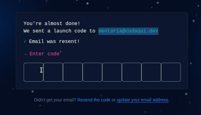 Tela de Registro do GitHub solicitando um Código